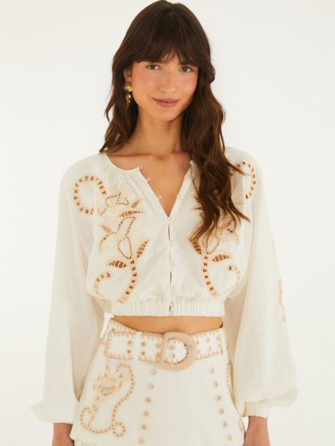 FARM RIO Richilieur Off-White Long Sleeve Blouse