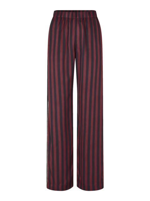 ELASTICATED LONG PANTS NAVY AND BURGUNDY WALLPAPER STRIPES