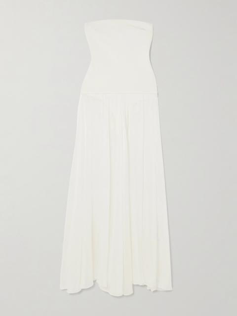 ESSE Studios Aire Strapless Ponte And Linen And Silk-blend Midi Dress