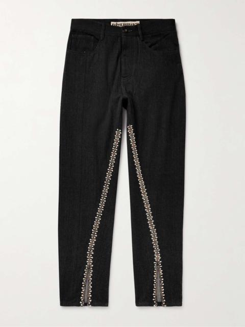 Straight-Leg Embellished Embroidered Jeans