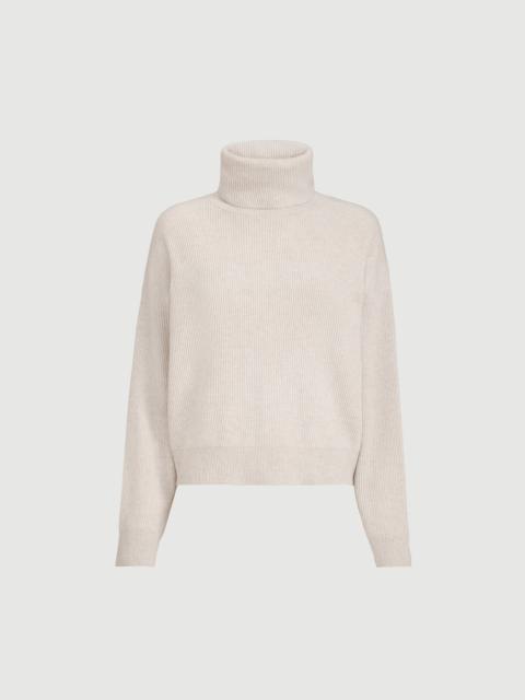Brunello Cucinelli 처녀 모직, 캐시미어 및 실크 영어 늑골 거북 스웨터