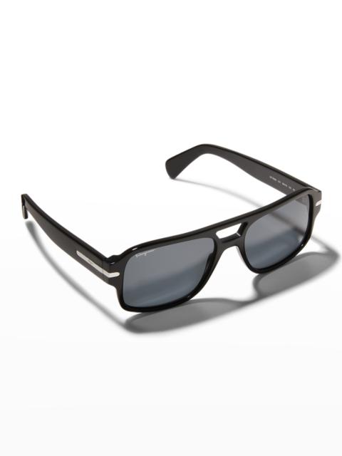 FERRAGAMO Men's Double Bridge Logo Navigator Aviator Sunglasses