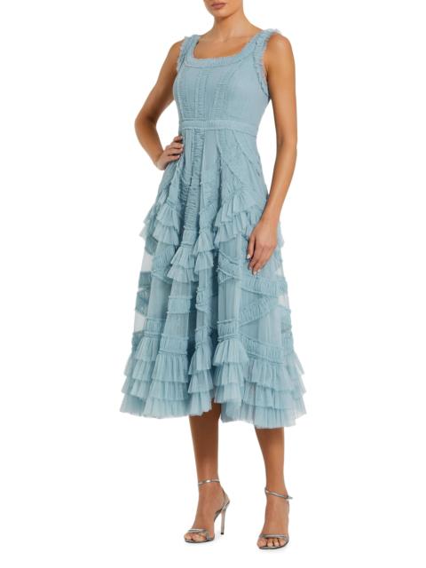 MAC DUGGAL Women's Mesh Ruffled Scoopneck Midi-Dress - French Blue