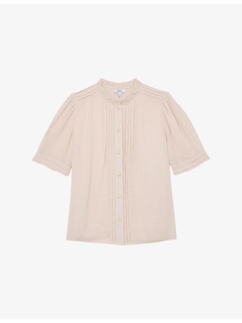 REISS Aurelia Frill-Neck Cotton-Muslin Top