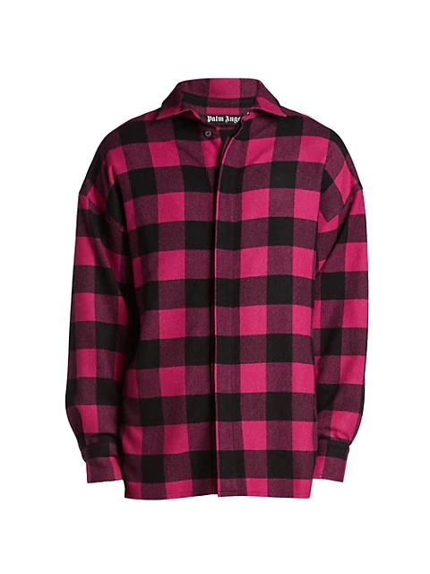 Palm Angels Curved Logo Flannel Button-Down Shirt