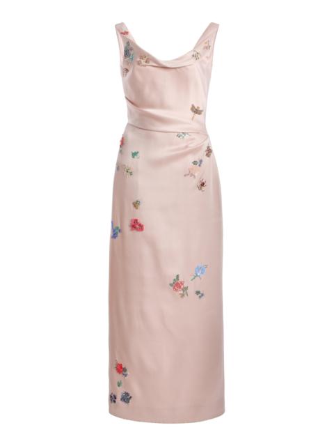 Erdem Embellished Draped Midi Cocktail Dress light pink