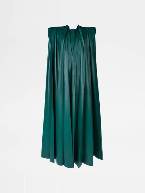 Tod's DRESS IN PLEATED EFFECT LEATHER - GREEN
