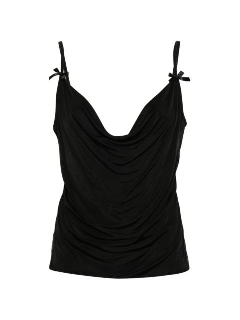 bow-detail draped top