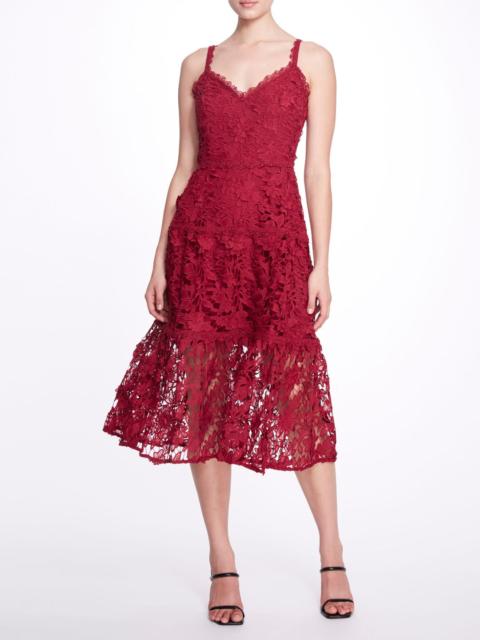 Marchesa SLEEVELESS 3D GUIPURE LACE MIDI DRESS