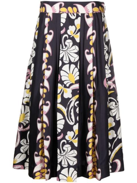 TORY BURCH floral-print pleated silk skirt
