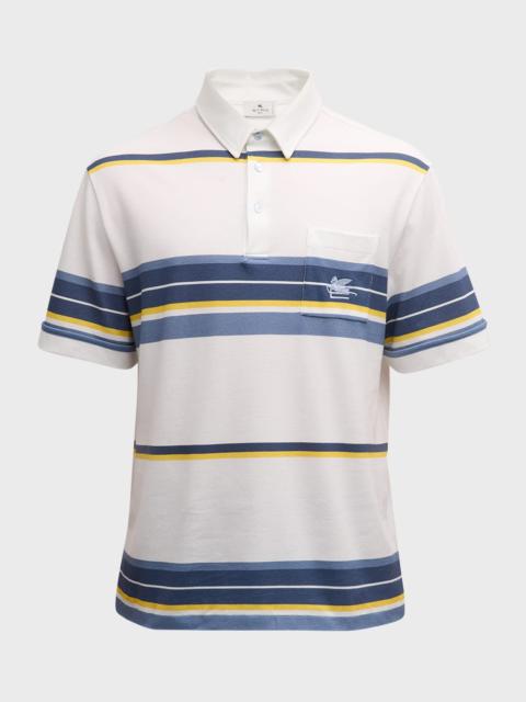 Etro Men's Boxy Striped Pique Polo Shirt