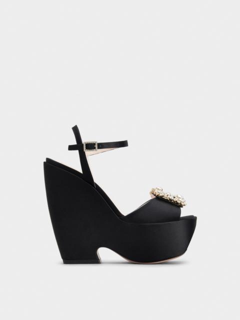 Roger Vivier Choc Flower Strass Wedge Sandals in Satin