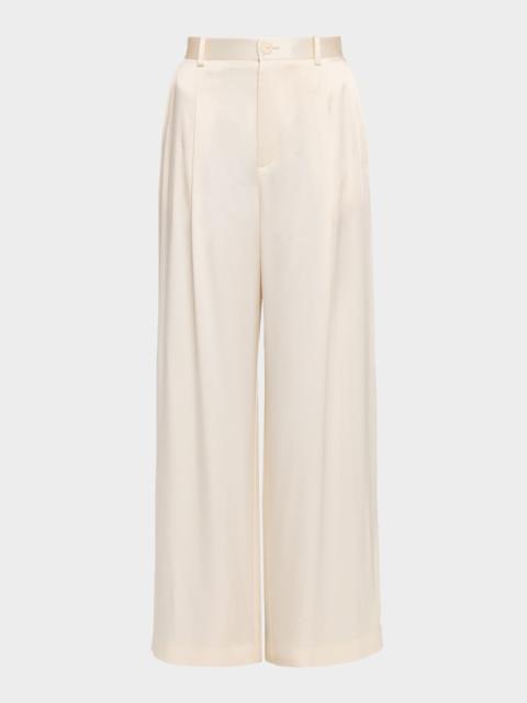LAPOINTE Satin Relaxed-Leg Pleated Pants