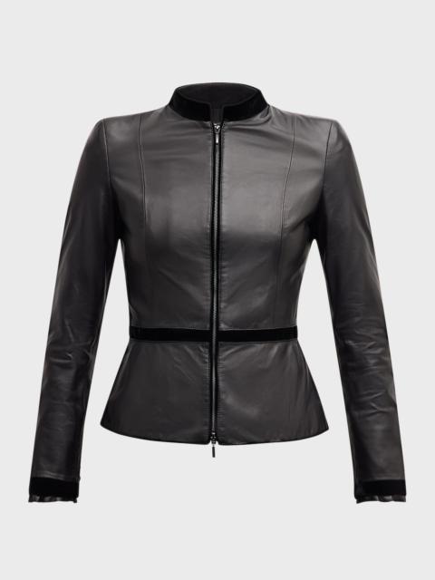 Velvet-Trim Leather Jacket