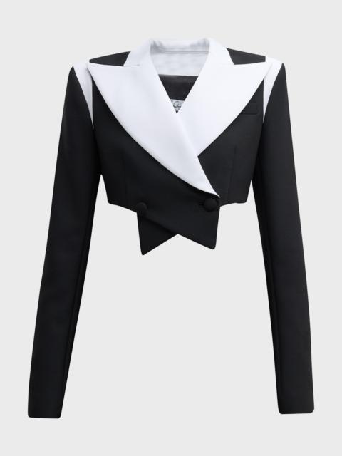 LaQuan Smith Colorblock Double-Breasted Cropped Blazer Jacket