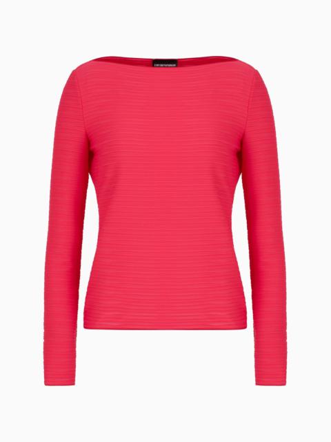 Stretch jacquard nylon jersey boat-neck jumper