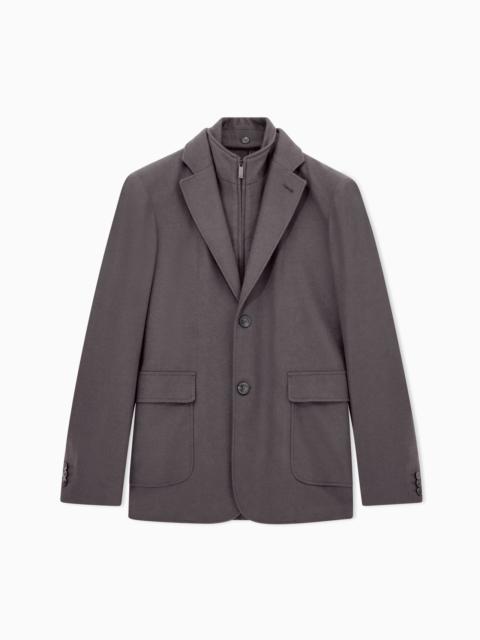 EMPORIO ARMANI VIRGIN WOOL AND CASHMERE BLAZER WITH A ZIP-UP INNER LAYER