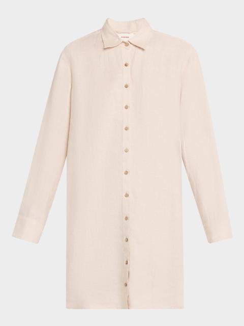 XÍRENA Bobby Solid Linen Shift Mini Shirtdress