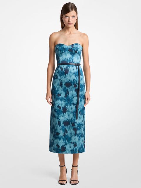 MICHAEL KORS COLLECTION Floral Chiné Satin Duchesse Bustier Strapless Sheath Dress