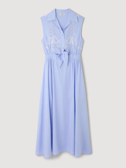Sandro EMBROIDERED LINEN MAXI DRESS