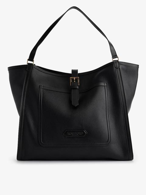 Branded-patch leather tote bag