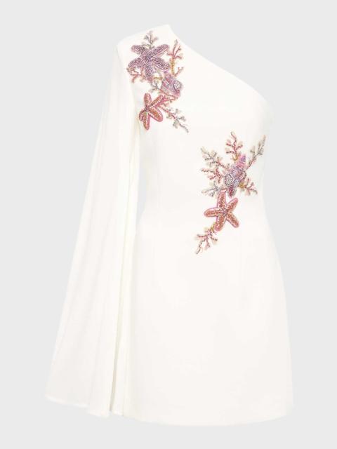 REBECCA VALLANCE Chantara Beaded One-Shoulder Mini Dress