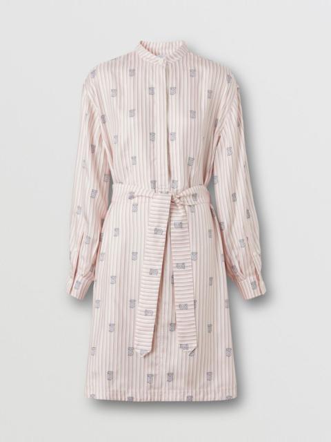 Burberry Monogram and Stripe Silk Blend Shirt Dress