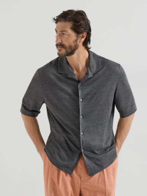 Brunello Cucinelli Linen and cotton mélange jersey short sleeve shirt with camp collar