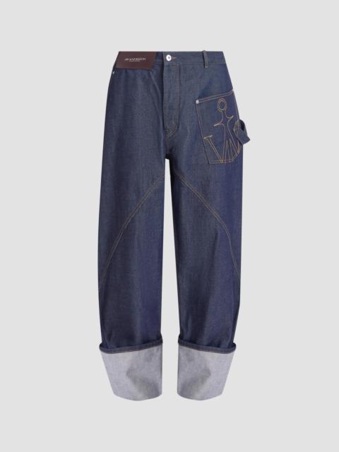 JW Anderson Men's Turn-Up-Cuff Workwear Jeans - Indigo