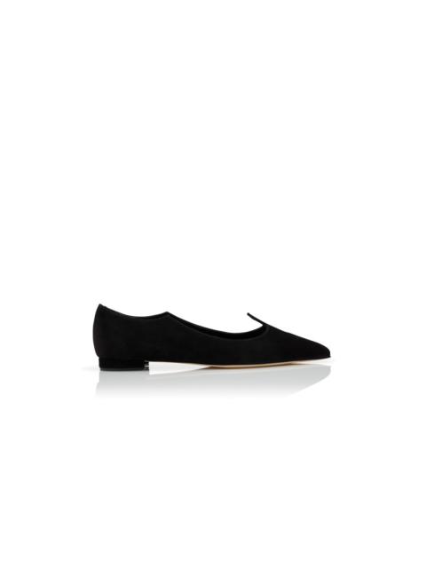 Manolo Blahnik Black Suede Scalloped Flat Pumps