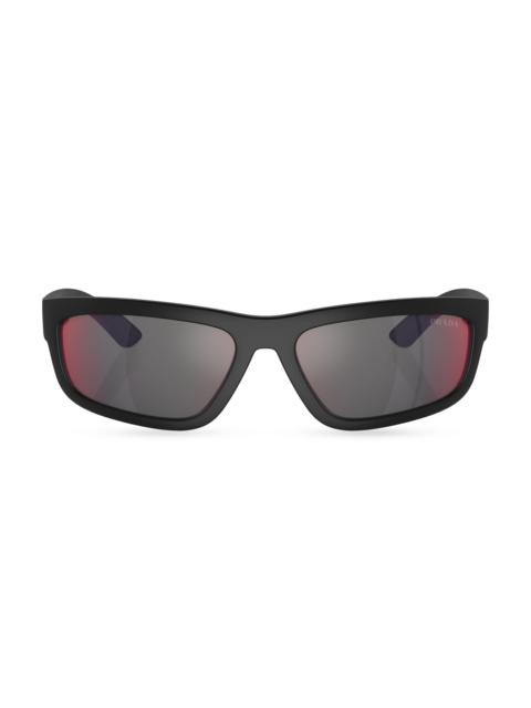 Prada Men's PS 05ZS 59MM Rectangular Sunglasses - Black Rubber Red Mirror