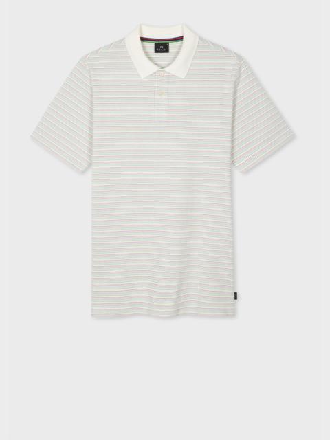 Paul Smith Ecru 'Sports Stripe' Cotton Polo Shirt
