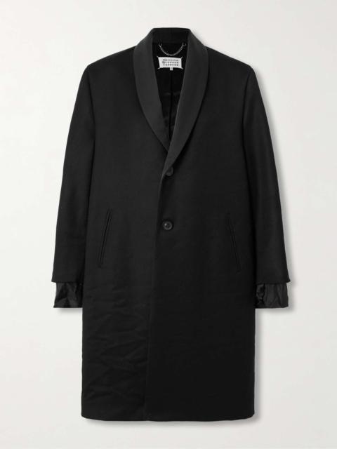 Satin and shell-trimmed wool and silk-blend twill coat