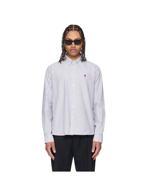 AMI Paris Gray Cotton Ami de Coeur Oxford Shirt
