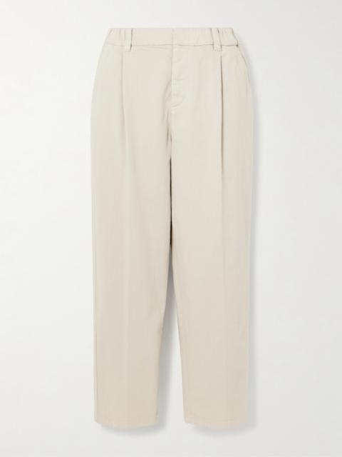 Brunello Cucinelli Cropped Pleated Stretch-cotton Twill Tapered Pants