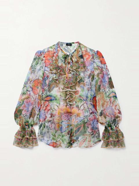 Ruffled floral-print silk-crepon blouse