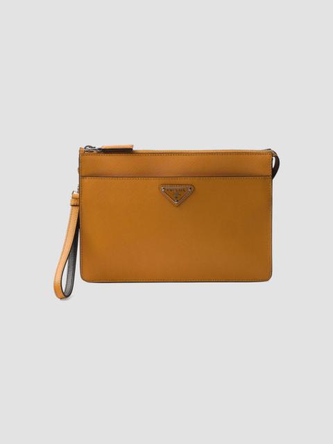 Prada Men's Saffiano Leather Pouch - Orange