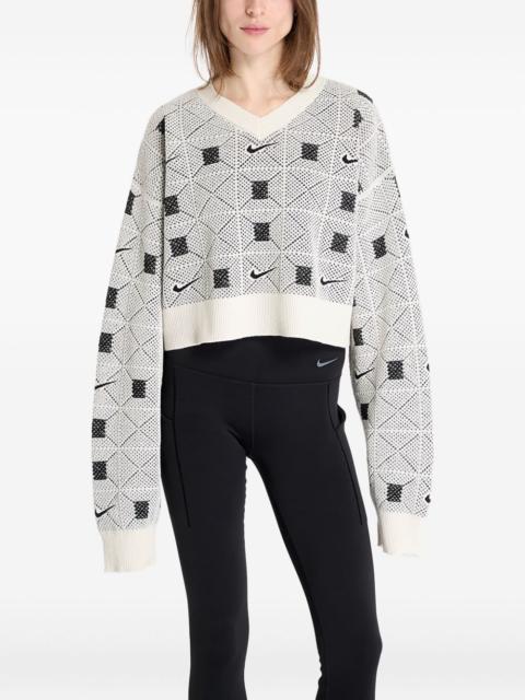 Nike geometric-pattern V-neck sweater