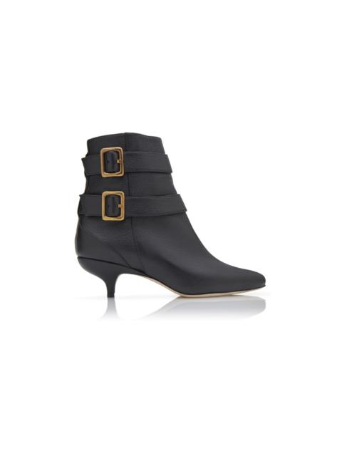 Manolo Blahnik Black Calf Leather Buckle Detail Ankle Boots
