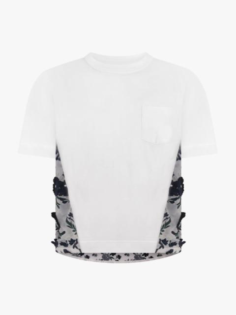 sacai T-SHIRT WITH FLORAL MESH PANEL | WHITE