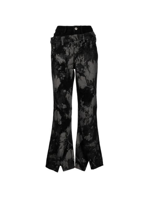 embroidered double-waisted flared jeans