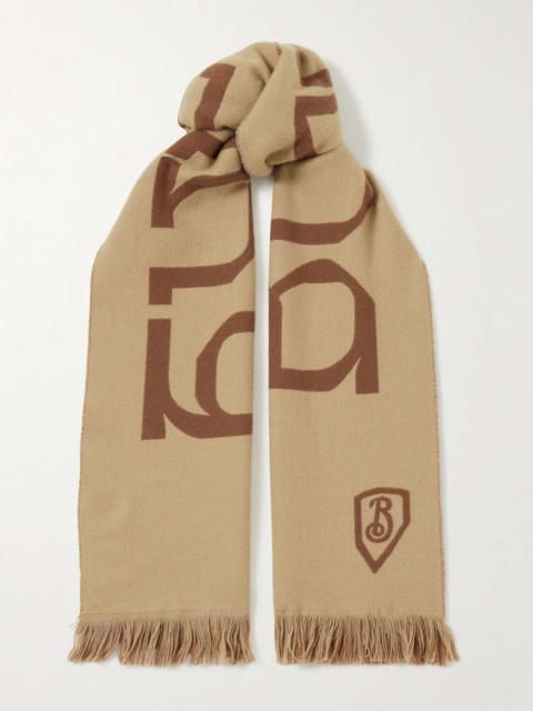 Burberry Fringed printed merino wool scarf Sand