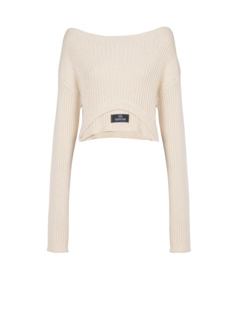 Balmain Boat neck optical illusion ribbed crop top