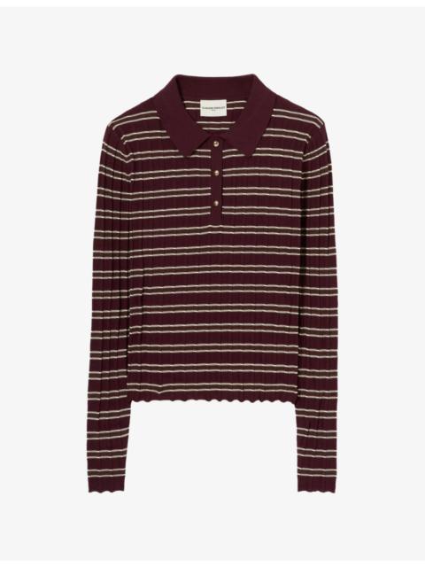 Claudie Pierlot Striped Ribbed Knitted Polo Jumper