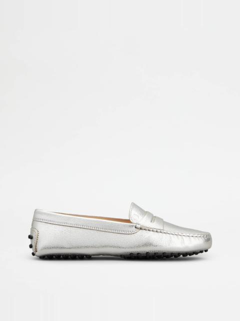 GOMMINO DRIVING SHOES IN LEATHER - SILVER