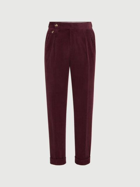 Brunello Cucinelli Comfort cotton and cashmere corduroy trousers with double pleats and waist tabs