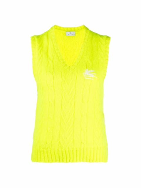 embroidered-logo cable-knit vest
