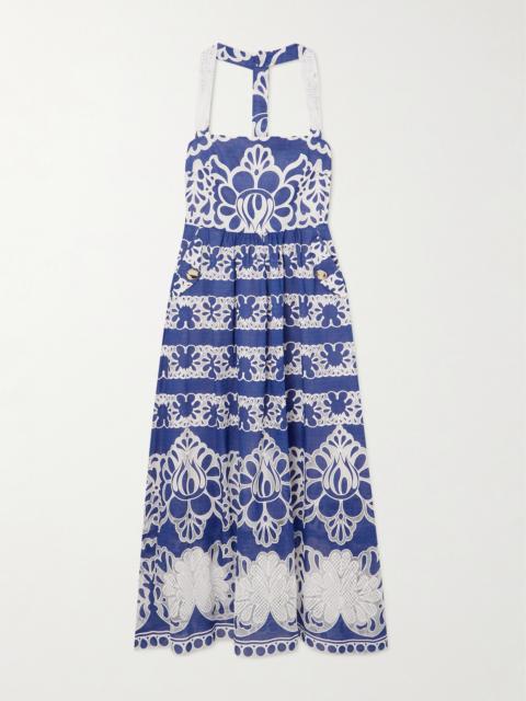 BORGO DE NOR Mavaro Lace-trimmed Embroidered Cotton-blend Midi Dress