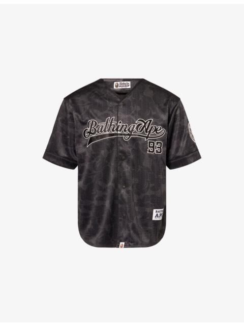 A BATHING APE® Logo-Embellished Perforated Woven Baseball Shirt