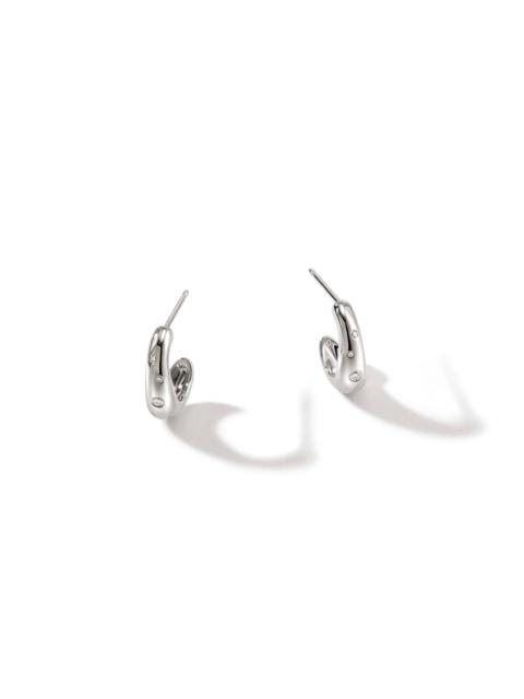 JOHN HARDY Surf J Hoop Earrings, Silver, Diamonds, 15MM